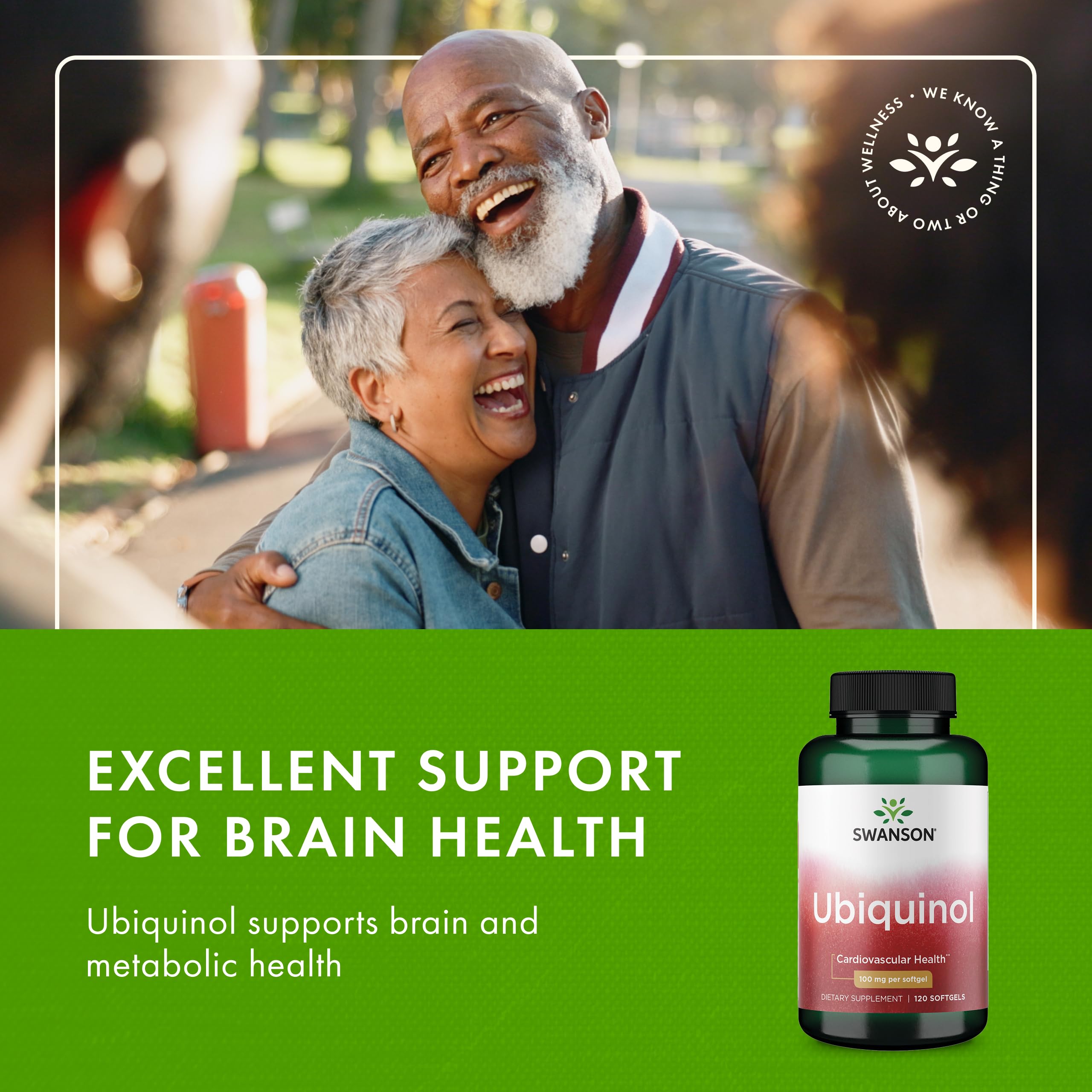 Swanson Ubiquinol 100mg packaging artwork highlights vitality and quality.