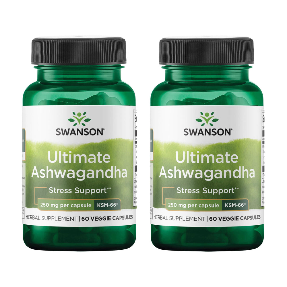 Swanson Ultimate Ashwagandha KSM-66 bottle front promotes a calm daily mood