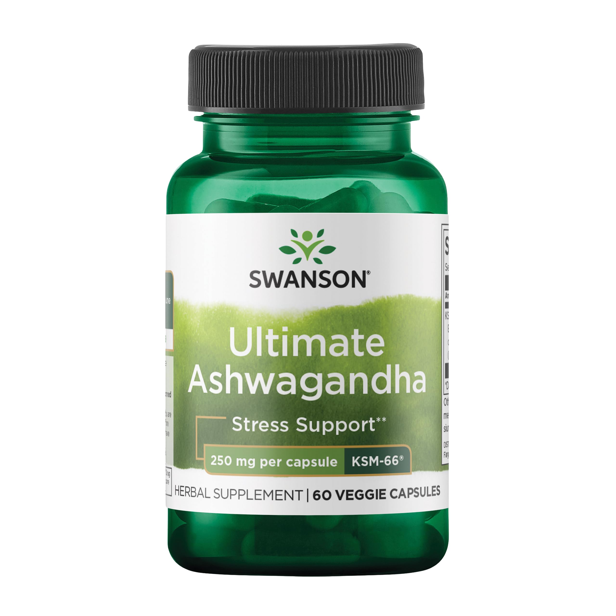 Swanson Ultimate Ashwagandha KSM-66 bottle offering daily stress support