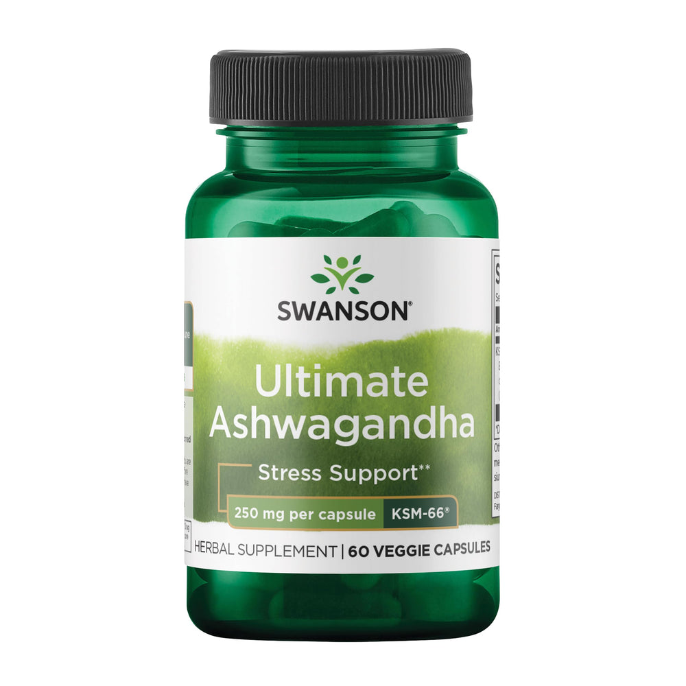 Swanson Ultimate Ashwagandha KSM-66 bottle offering daily stress support