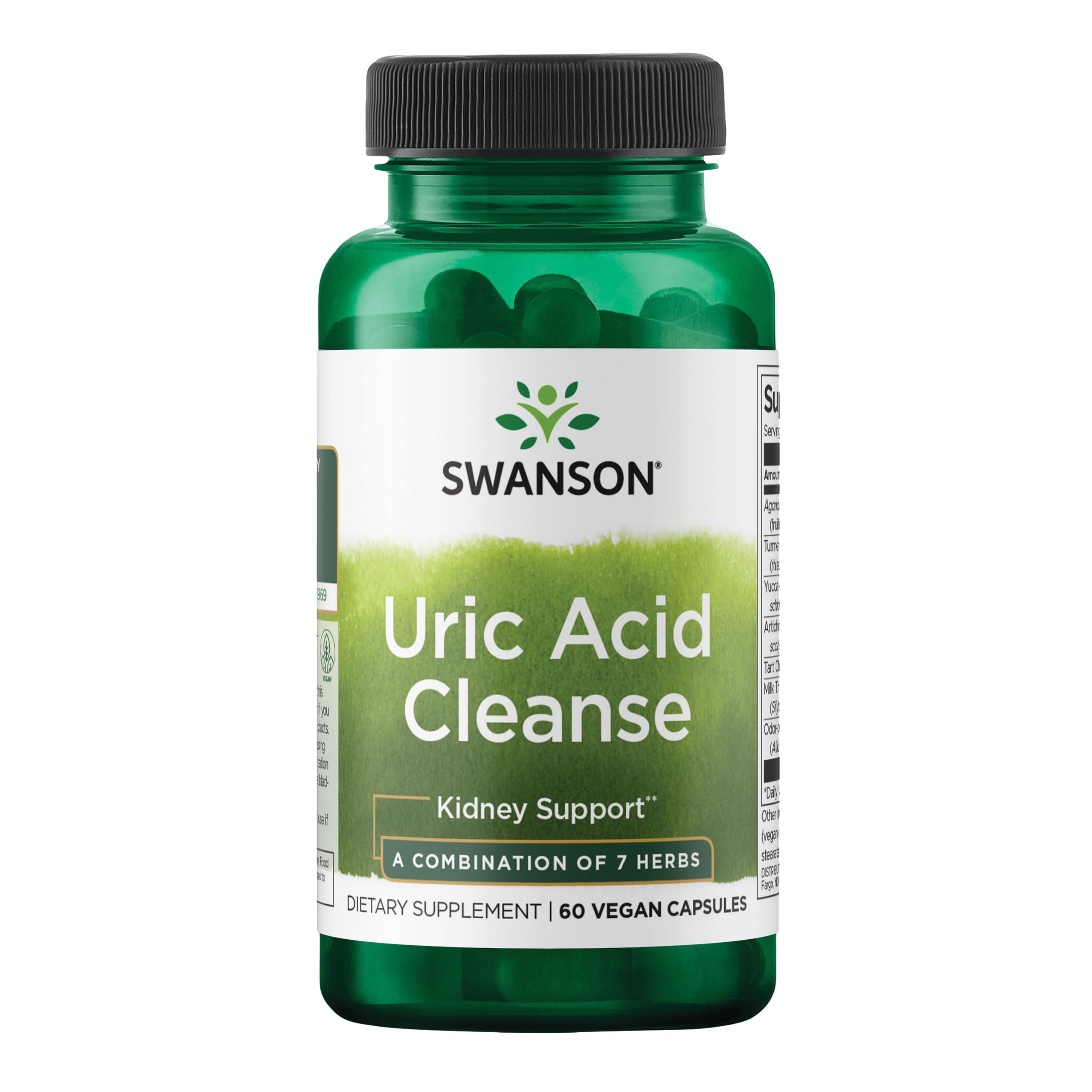 Swanson Uric Acid Cleanse bottle shown on a kitchen counter for daily kidney support