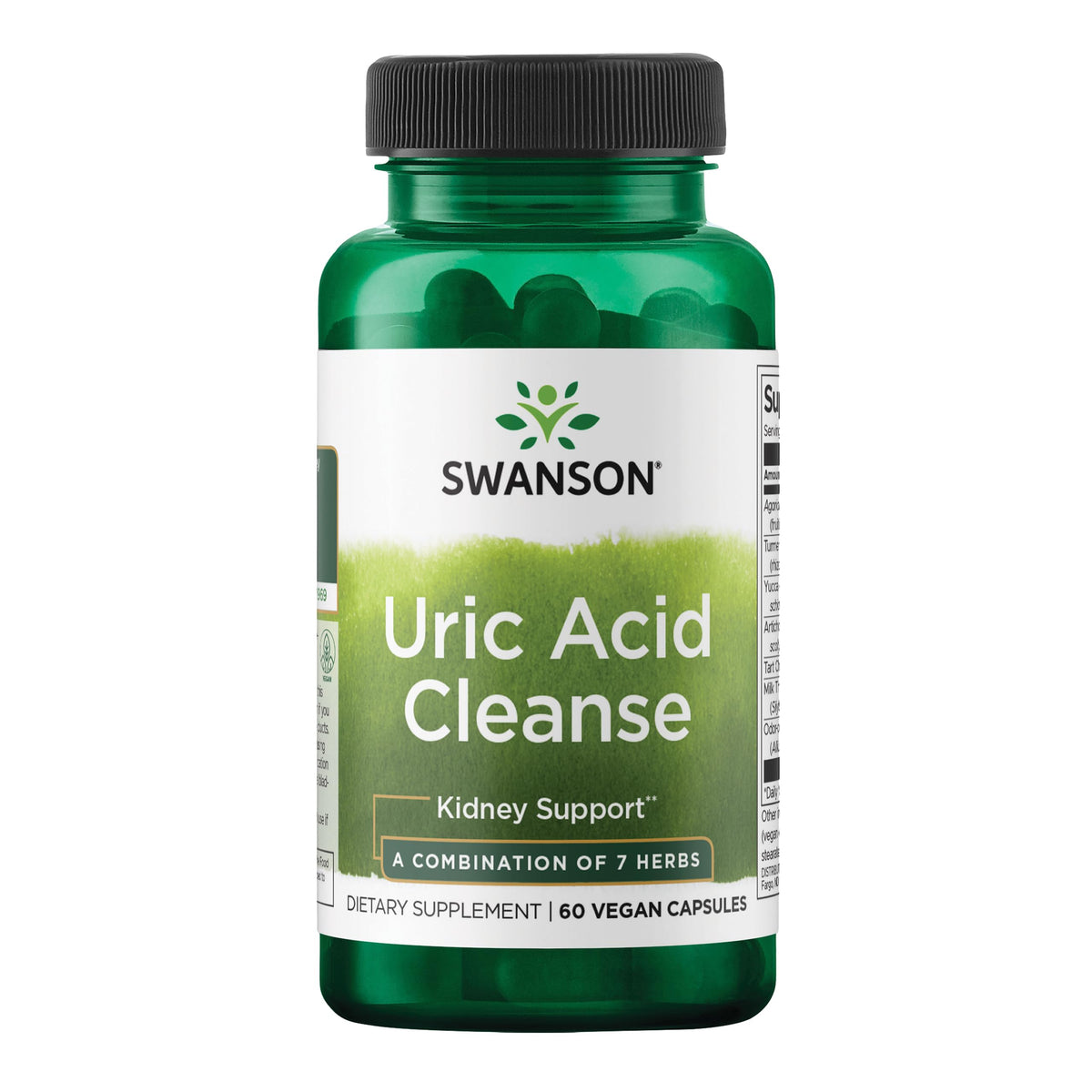 Swanson Uric Acid Cleanse bottle shown on a kitchen counter for daily kidney support
