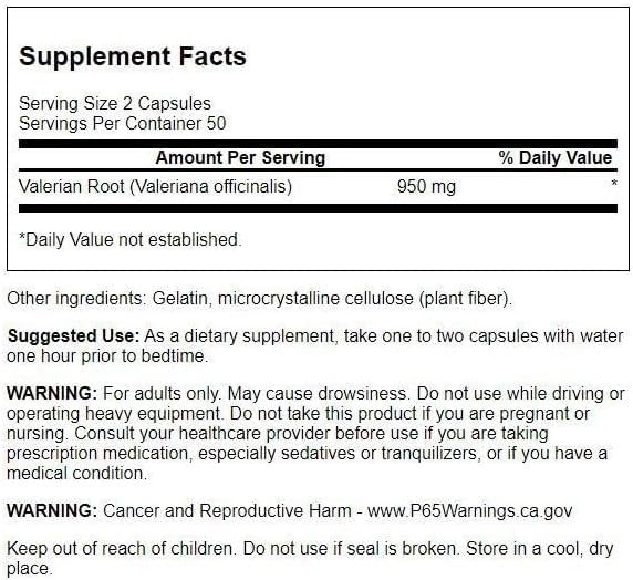 Close-up of the Valerian Root label highlighting the full-spectrum plant-based formula for calm evenings.