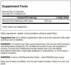 Close-up of the Valerian Root label highlighting the full-spectrum plant-based formula for calm evenings.