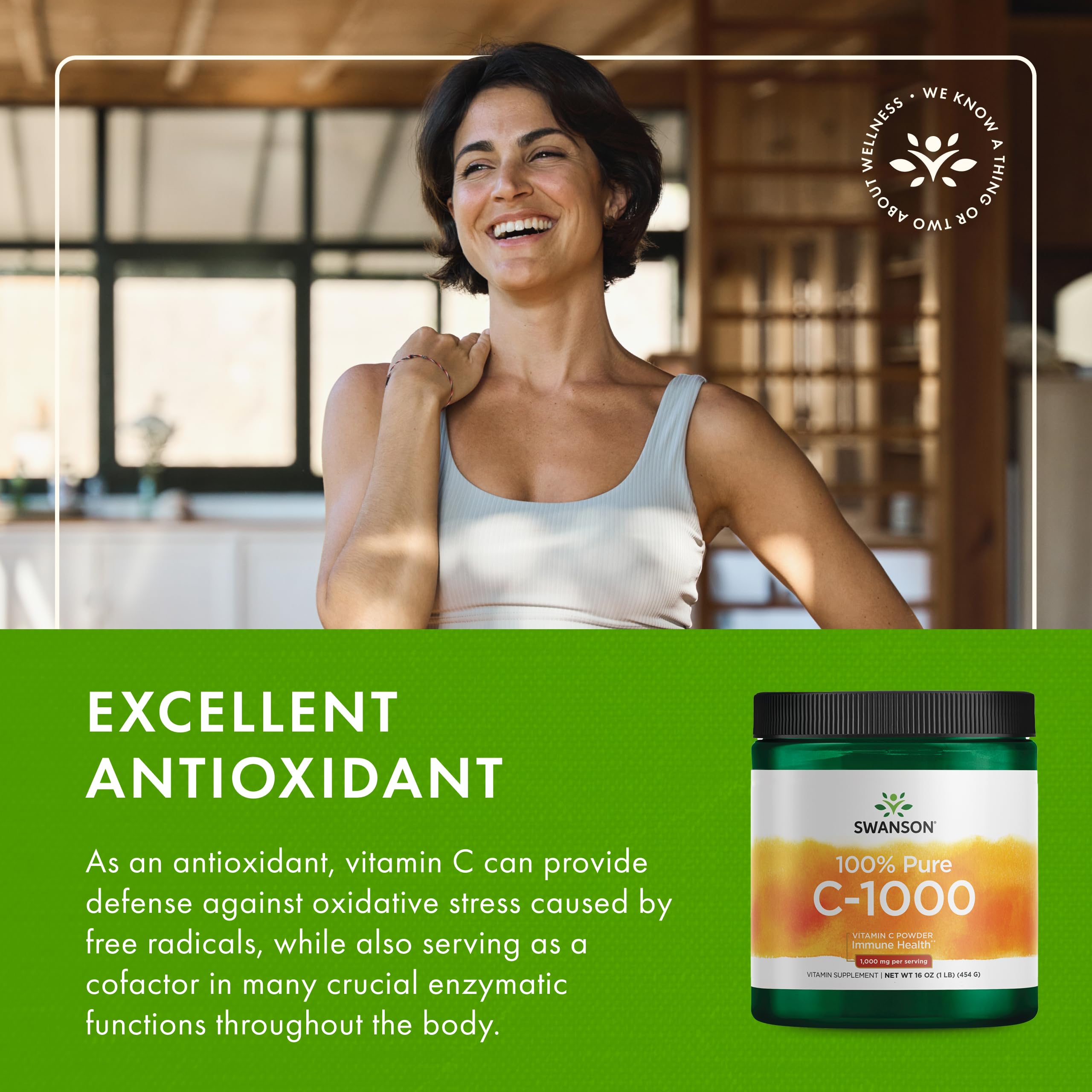 Swanson Vitamin C Powder stirred in water for quick antioxidant support.