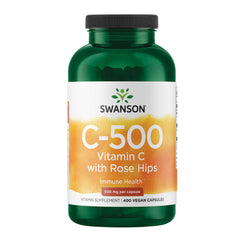 Swanson Vitamin C with Rose HIPS bottle for daily immune support and antioxidant care.