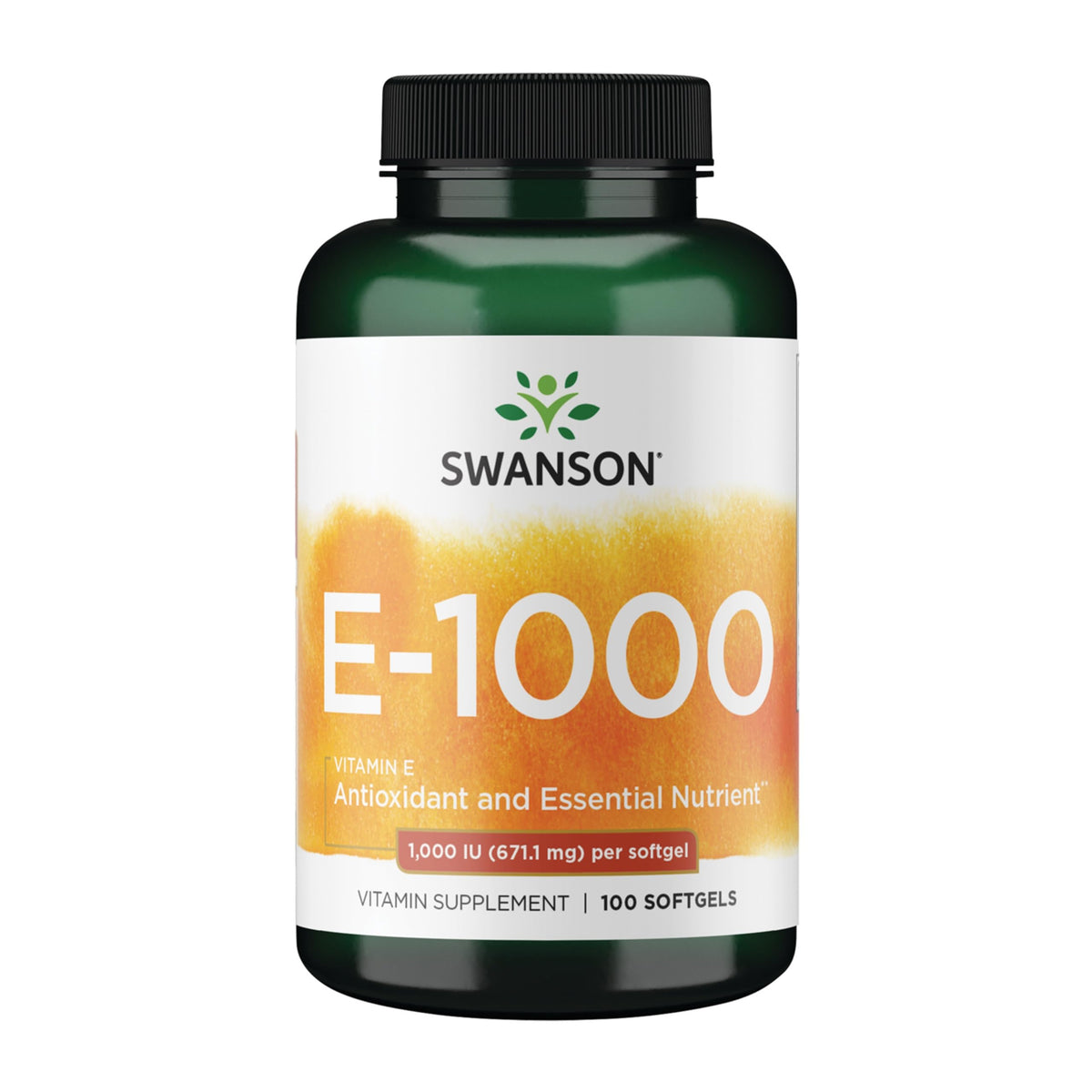 Swanson Vitamin E softgels bottle for daily cardiovascular support