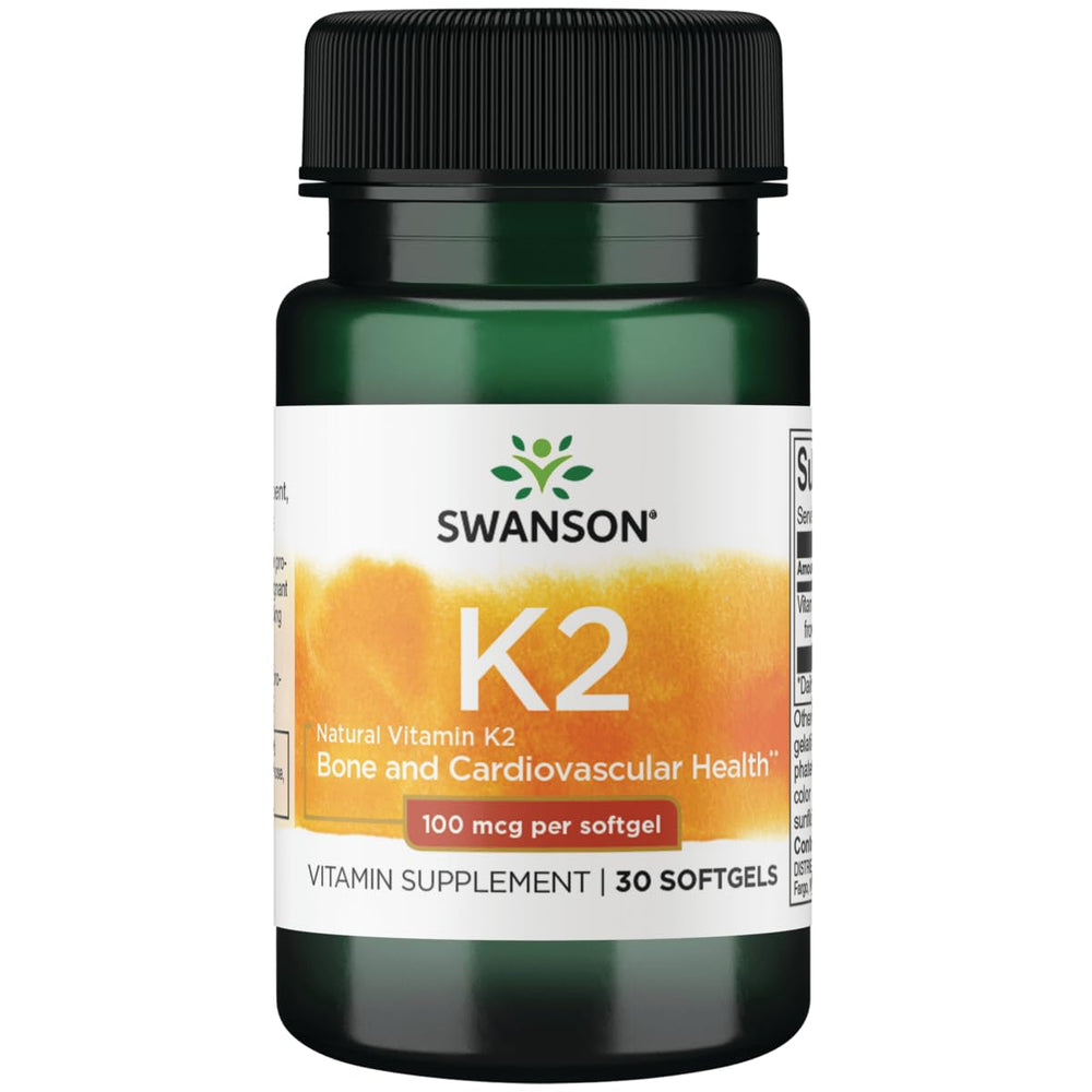 Swanson Vitamin K2 MK-7 bottle highlighting heart and bone support