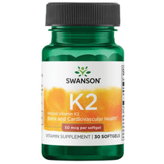 Swanson Vitamin K2 MK-7 Natto bottle supports bone health and circulation