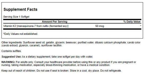 Swanson Vitamin K2 MK-7 Natto softgels close-up highlighting bone and cardiovascular support
