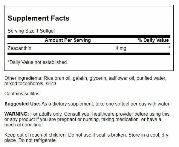 Swanson Zeaxanthin packaging front with bottle for daily use.