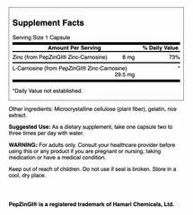 Swanson Zinc Carnosine capsules close-up emphasizing quality for daily gut comfort