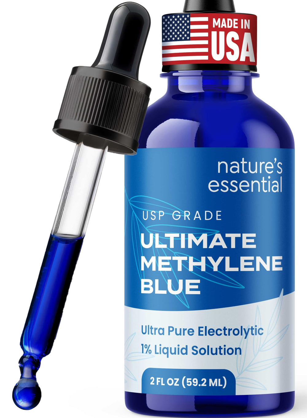 Sweat & Soul methylene blue bottle close-up, daily-use USP-grade formula.