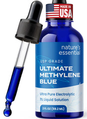 Sweat & Soul methylene blue bottle close-up, daily-use USP-grade formula.