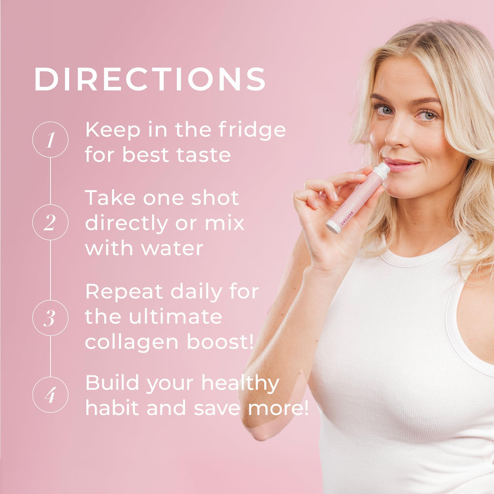 Swedish Collagen Deluxe bottle with berry flavor visuals