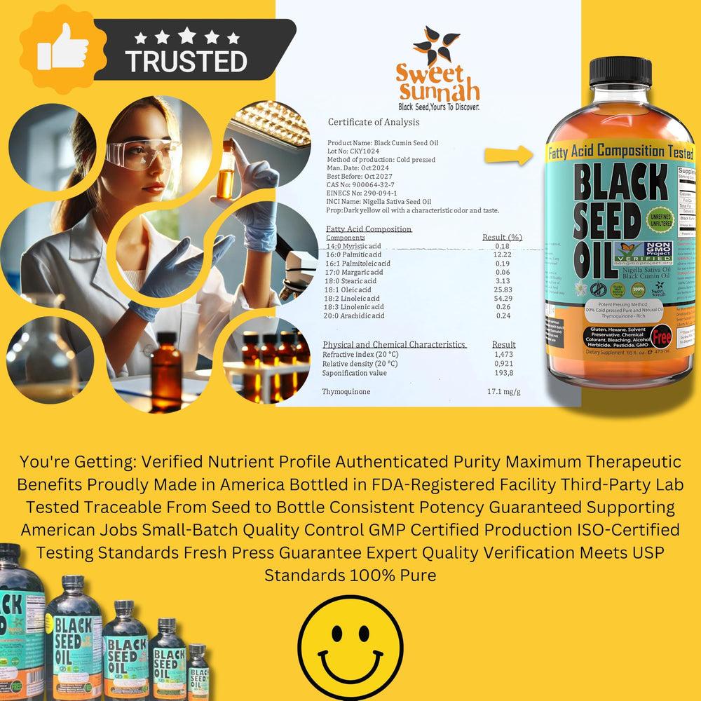 Sweet Sunnah Black Seed Oil stored in amber bottle to protect potency.
