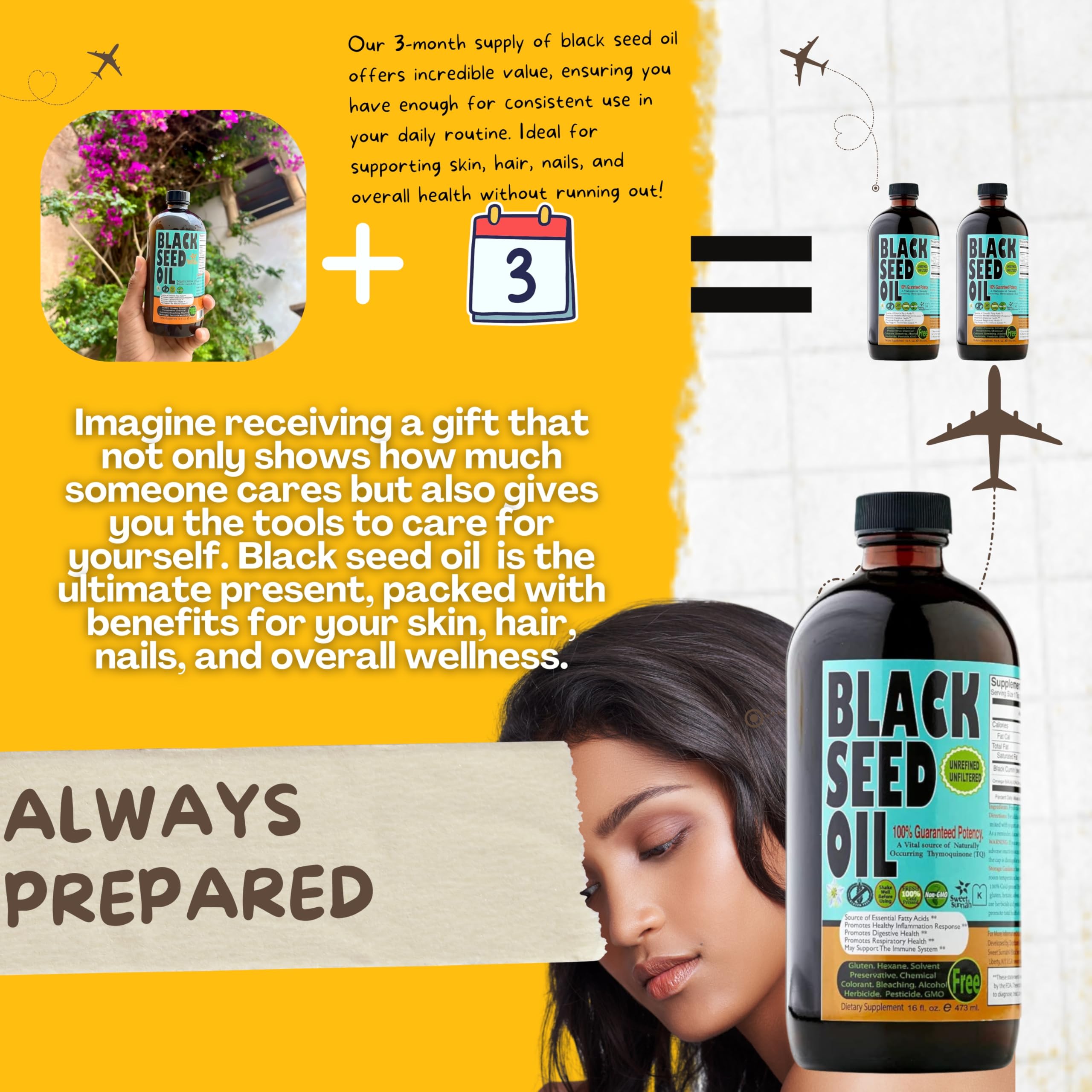 Sweet Sunnah Black Seed Oil used for hair care to refresh the scalp.