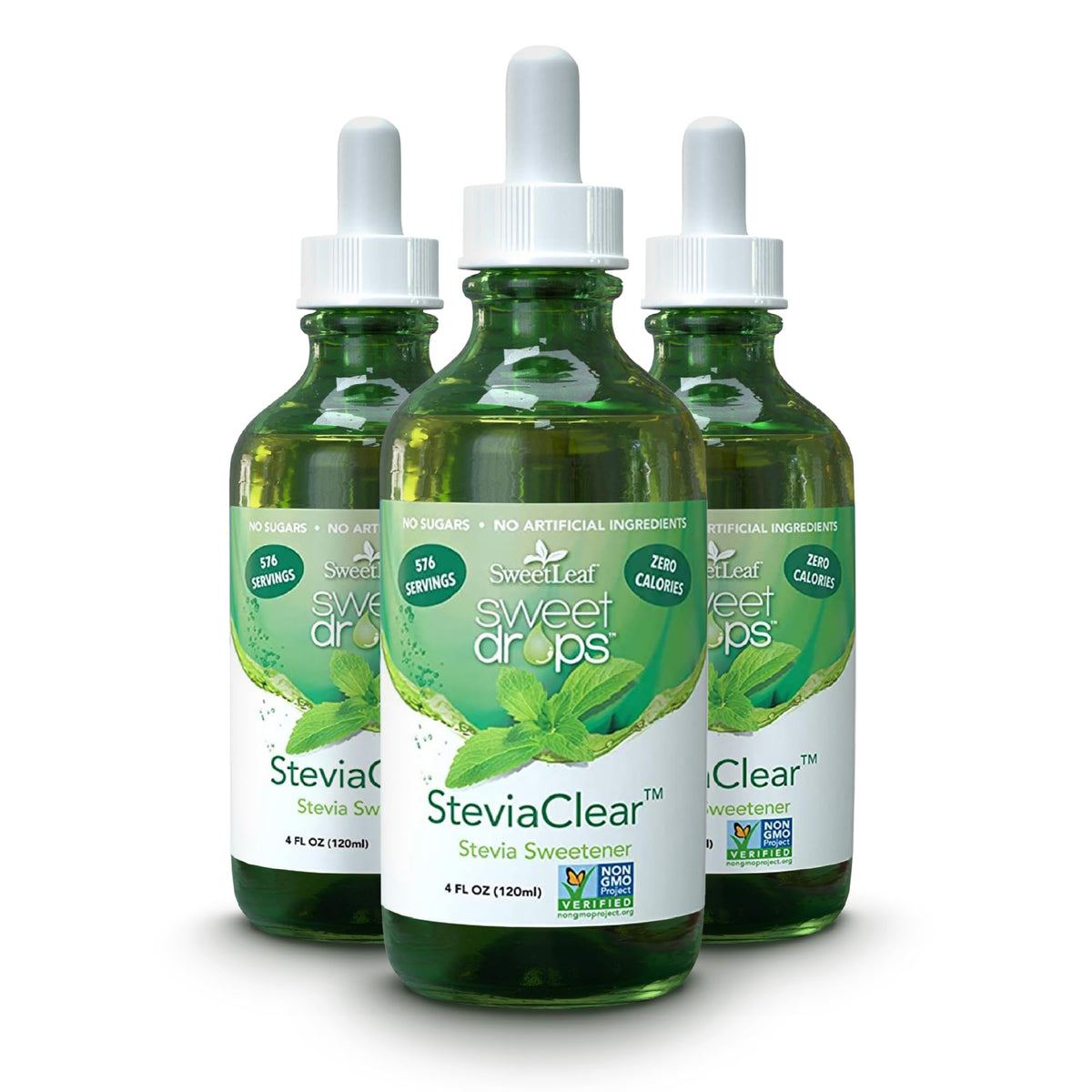 SweetLeaf SteviaClear bottle pour showing pure sweetness with no bitter aftertaste