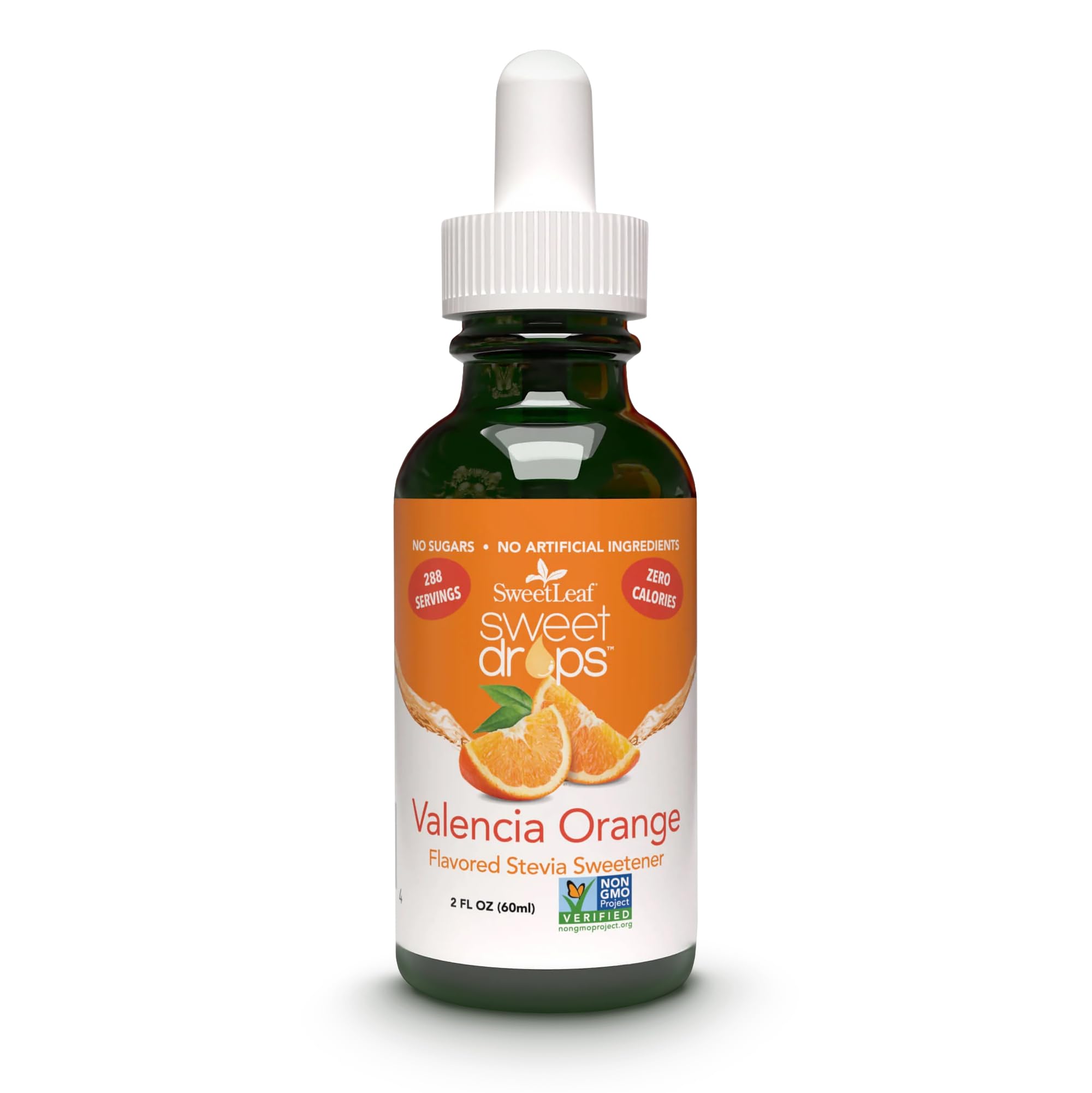 SweetLeaf Valencia Orange Sweet Drops bottle adds zero-calorie sweetness to beverages