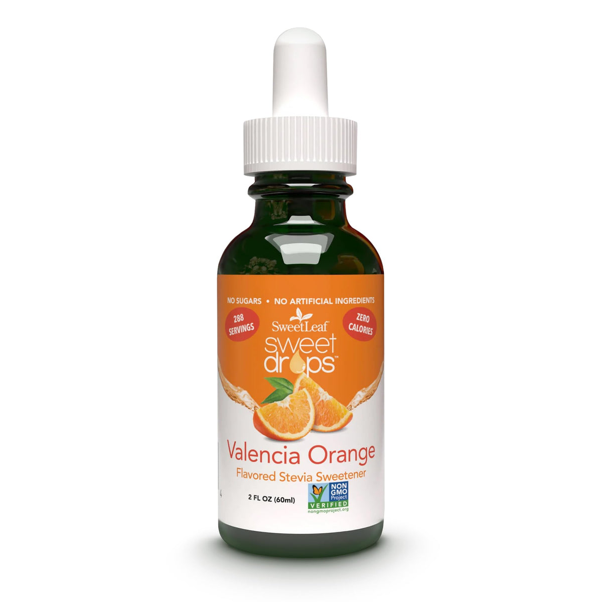 SweetLeaf Valencia Orange Sweet Drops bottle adds zero-calorie sweetness to beverages