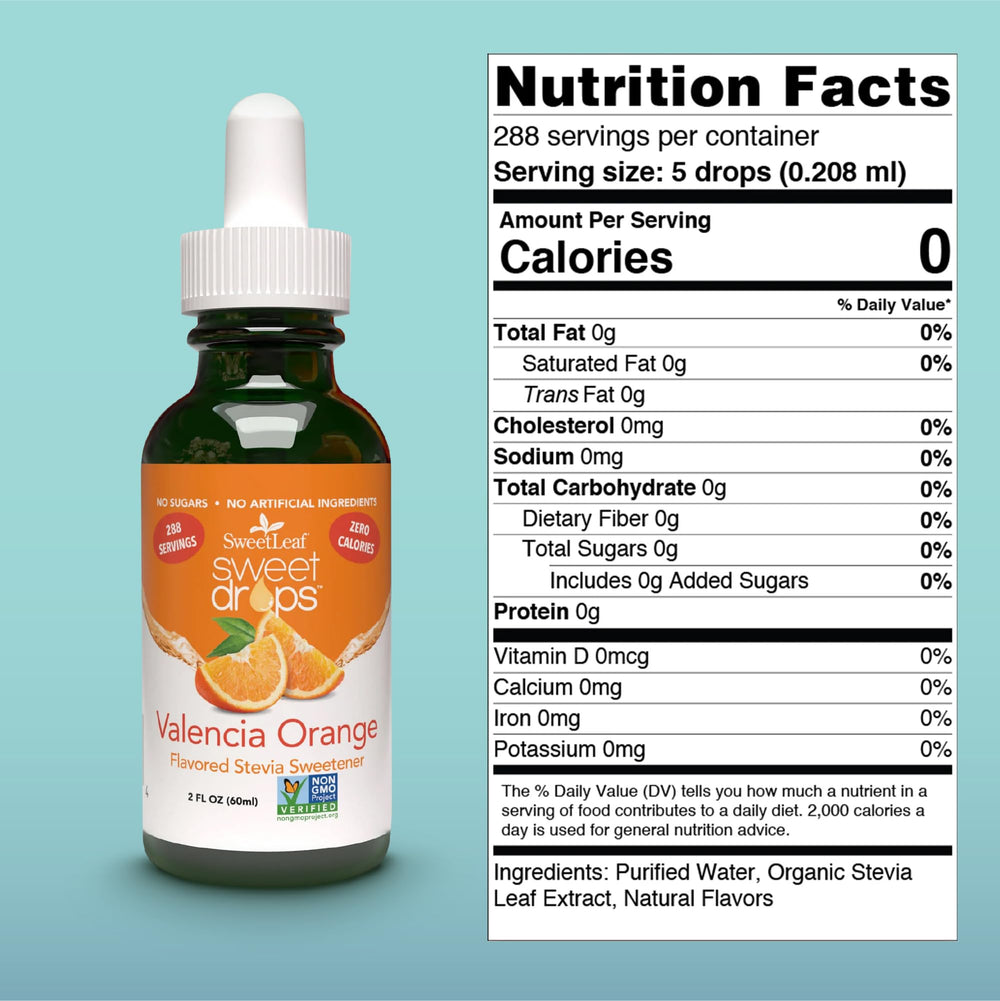 Pouring SweetLeaf Valencia Orange Sweet Drops for quick flavor boost in coffee