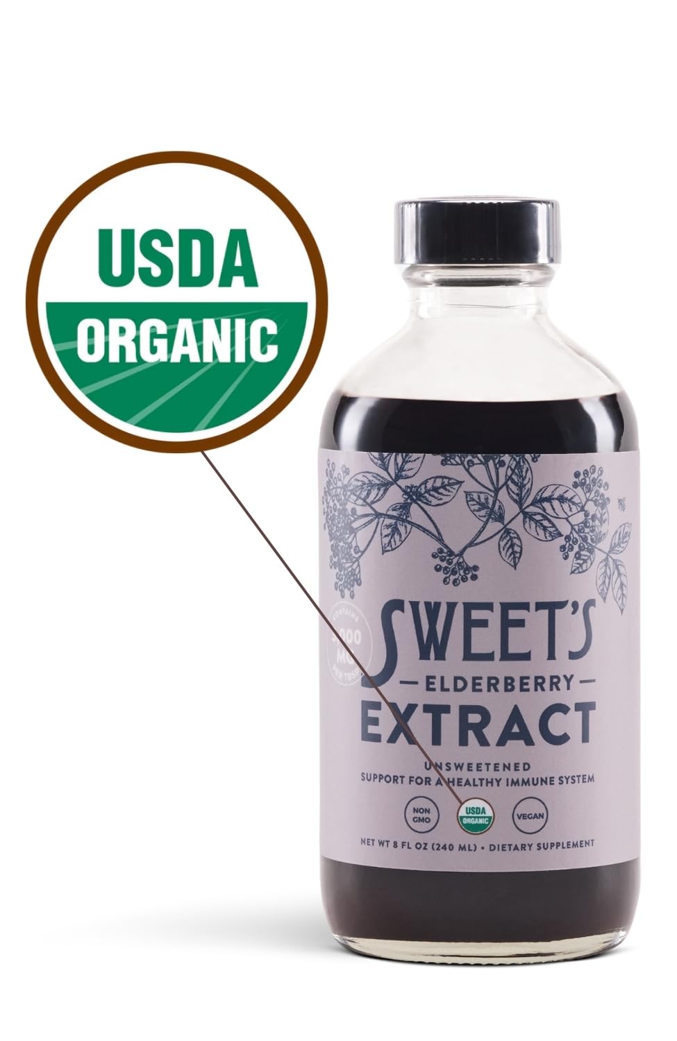 Sweet's Elderberry bottle storage illustration under refrigeration