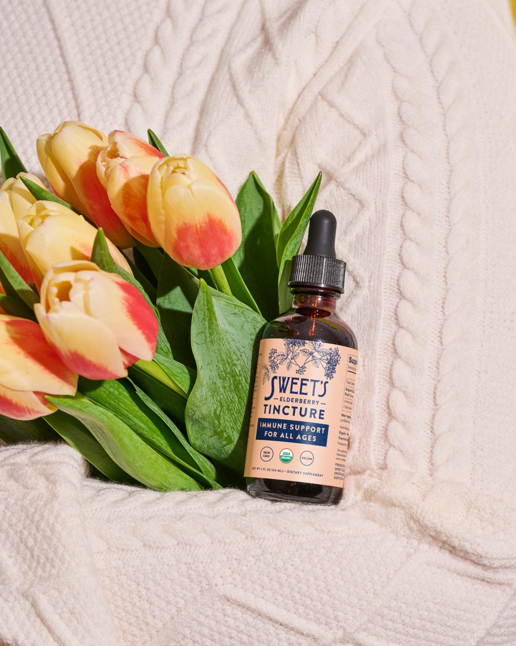 Sweet's Elderberry Tincture dropper ensures precise dosing for on-the-go use