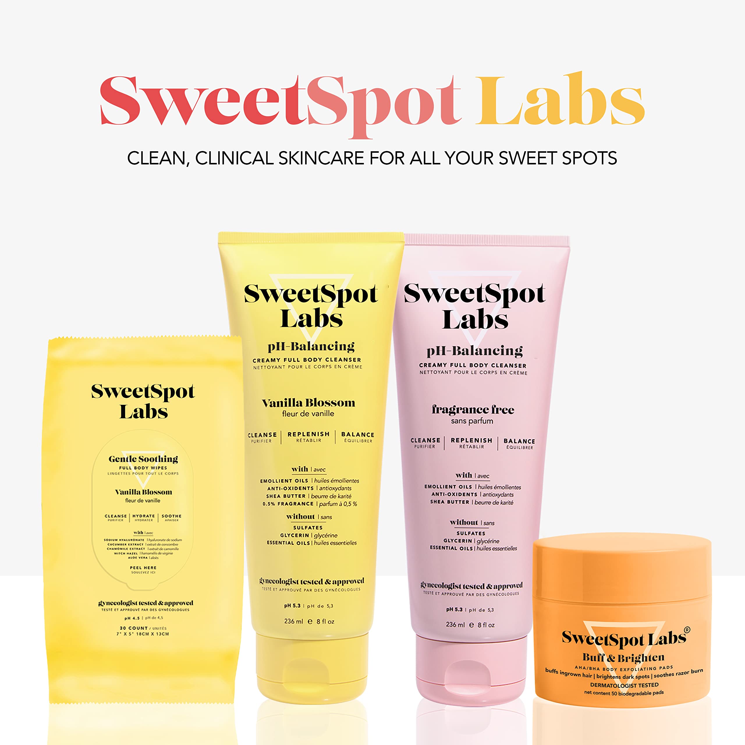 8 oz bottle label detail for SweetSpot Labs Vanilla Blossom wash.
