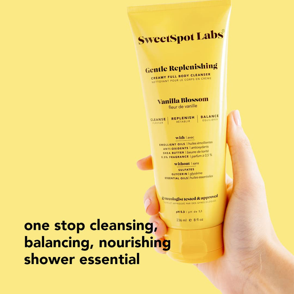 Creamy lather from SweetSpot Labs Vanilla Blossom wash in use.