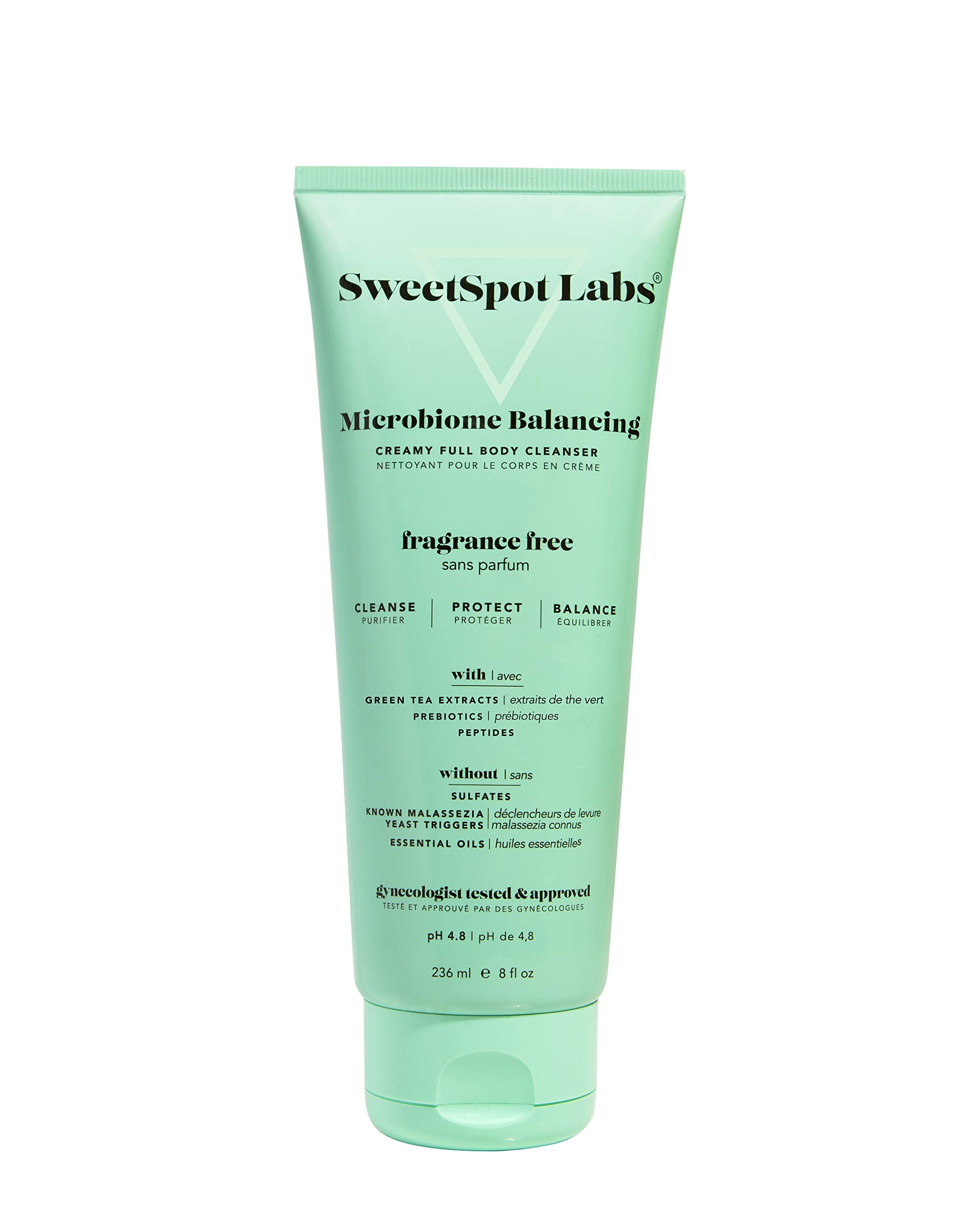 SweetSpot Labs microbiome balancing wash bottle front, gentle daily cleansing option