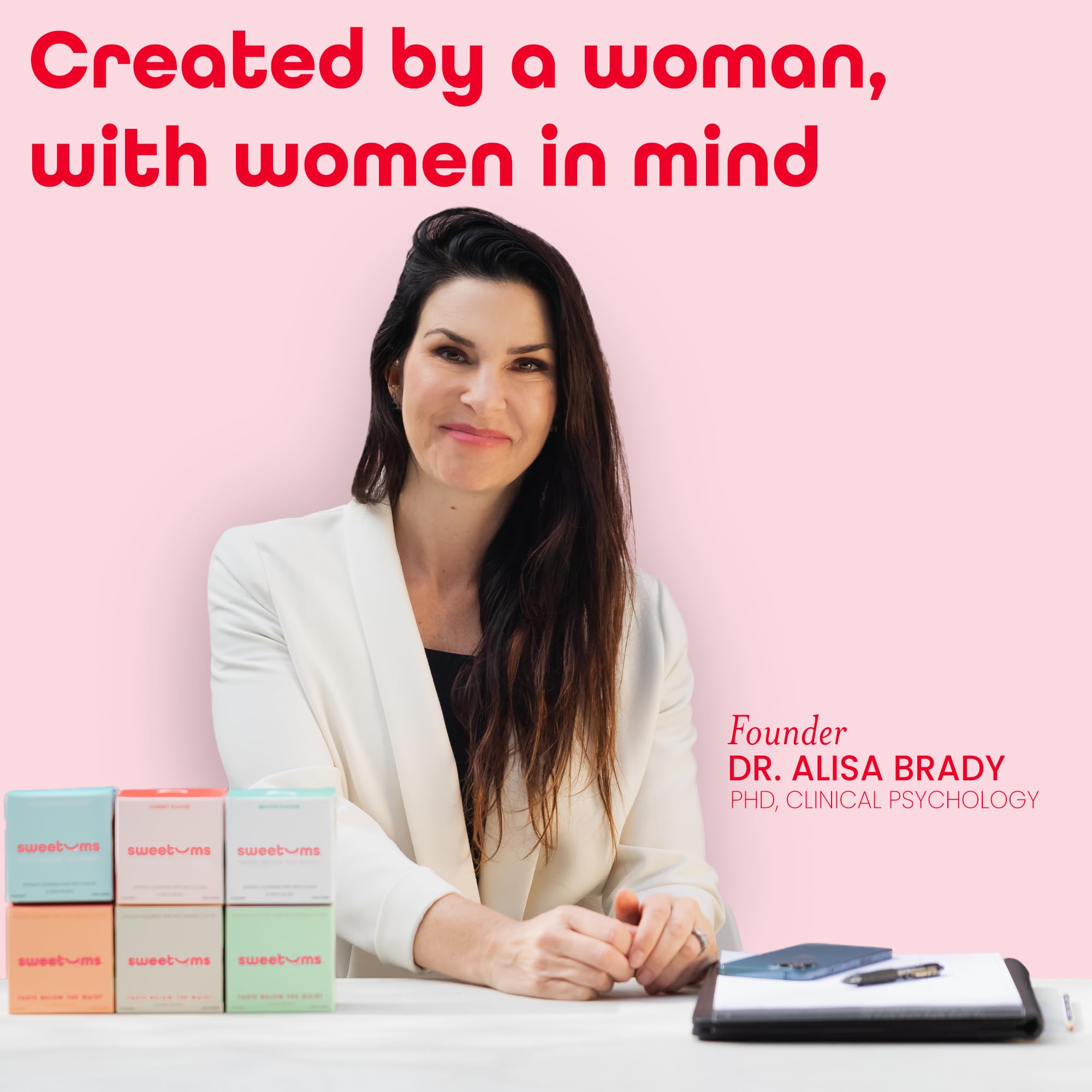 Sweetums created by Alisa Brady to support women’s health routines with care.