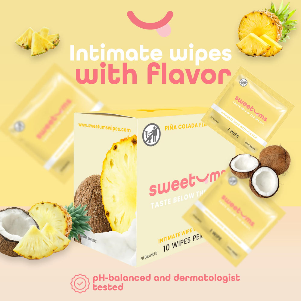 Sweetums wipes individually wrapped for on-the-go convenience and discreet use