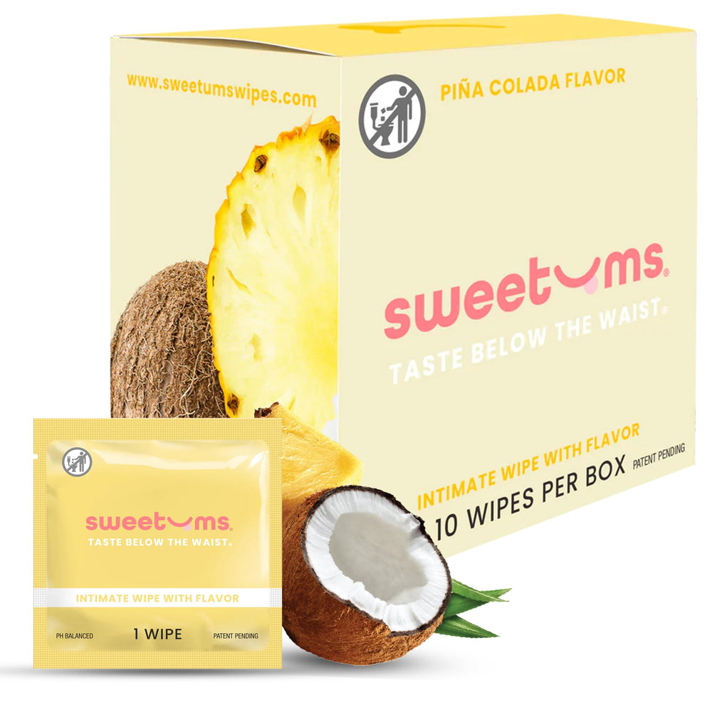 Sweetums feminine wipes pack front showing pH balanced formula for gentle freshness