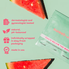 Sweetums Watermelon wipes with non-sticky formula for comfortable use.