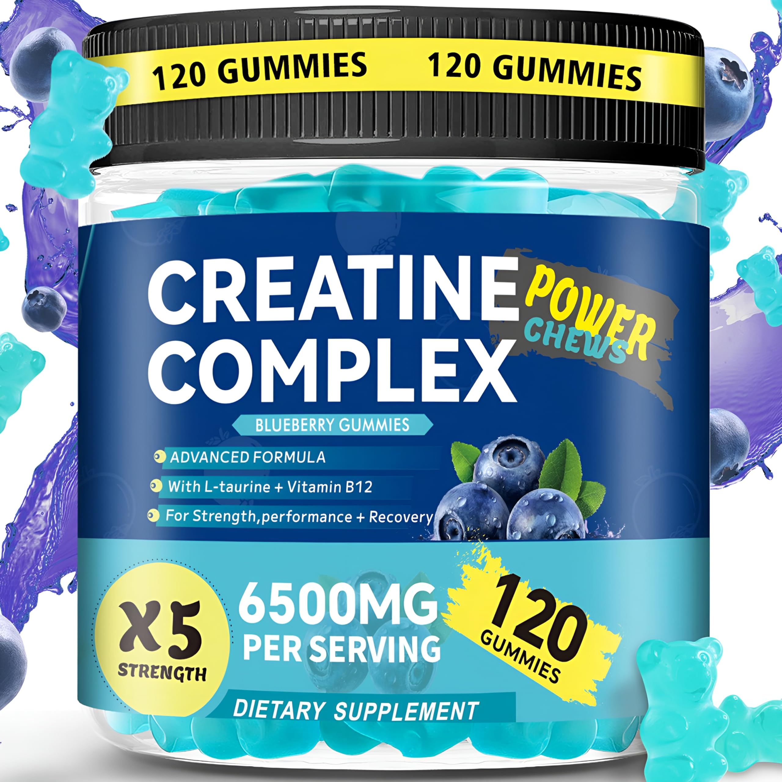 Swing Arm Creatine Monohydrate Gummies bottle front demonstrates on-the-go pre-workout support.