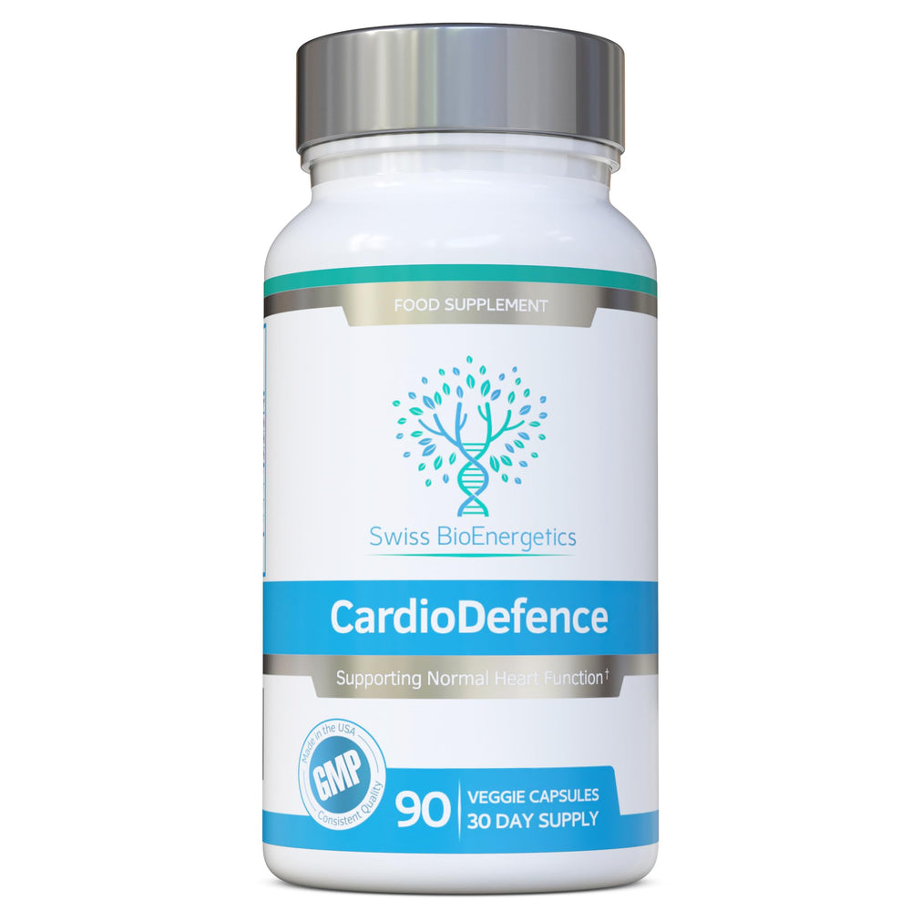 Swiss BioEnergetics CardioDefence bottle front highlighting heart-support messaging