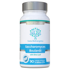 Swiss BioEnergetics Saccharomyces boulardii bottle for convenient daily use.