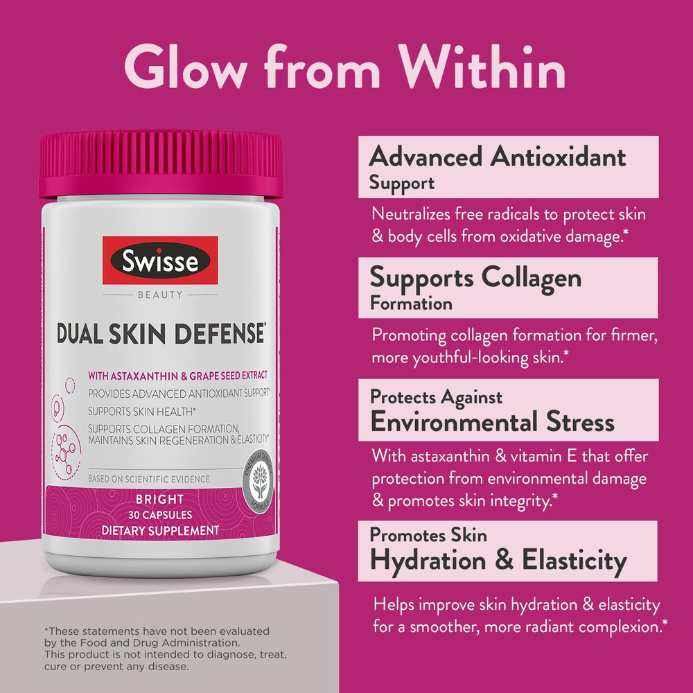 Astaxanthin-rich liquid capsule pictured beside grape seed extract for antioxidant support