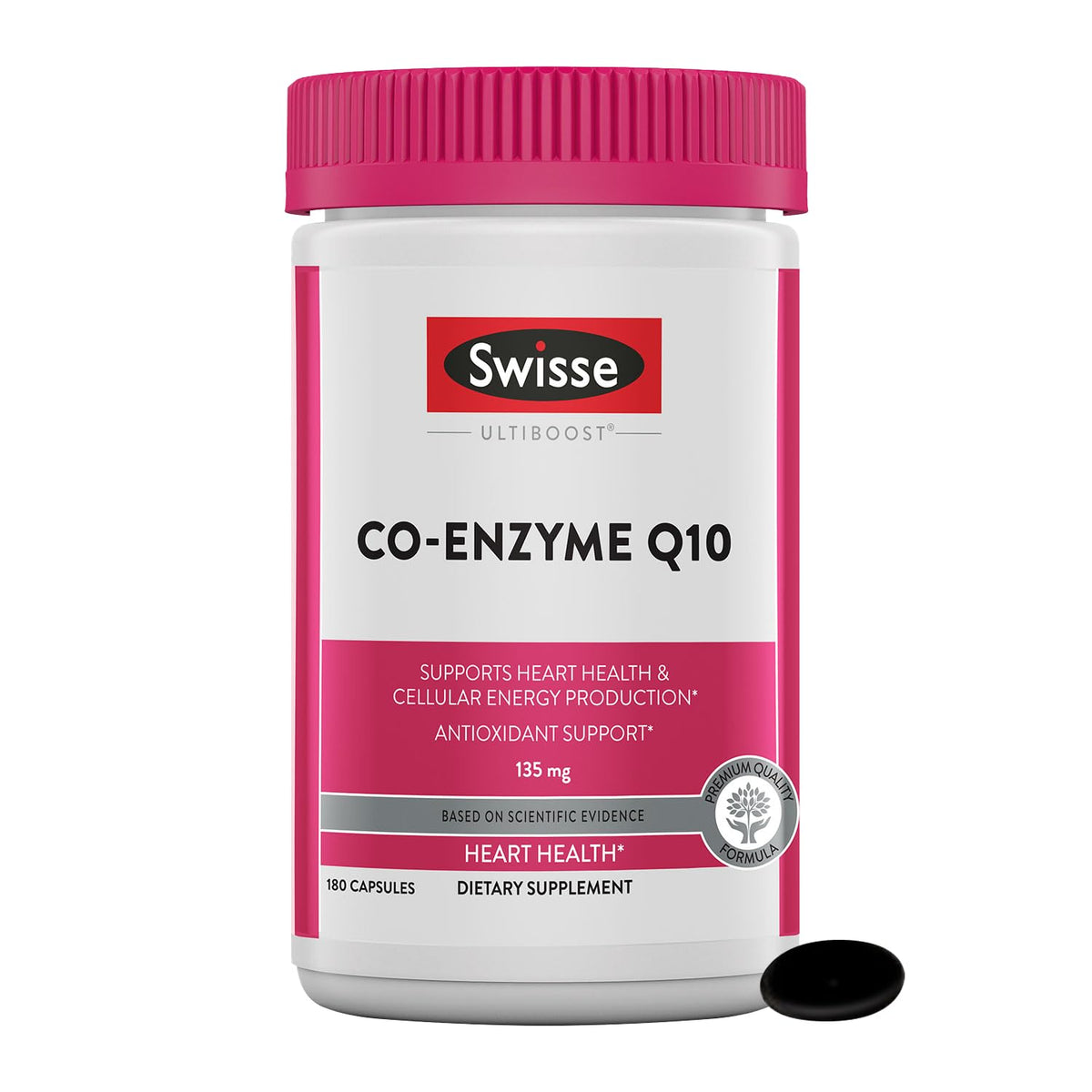 Swisse CoQ10 supplement bottle for daily heart health support.