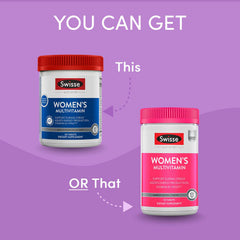 Swisse Daily Multivitamin for Women tablets close-up highlighting nutrients and energy support.