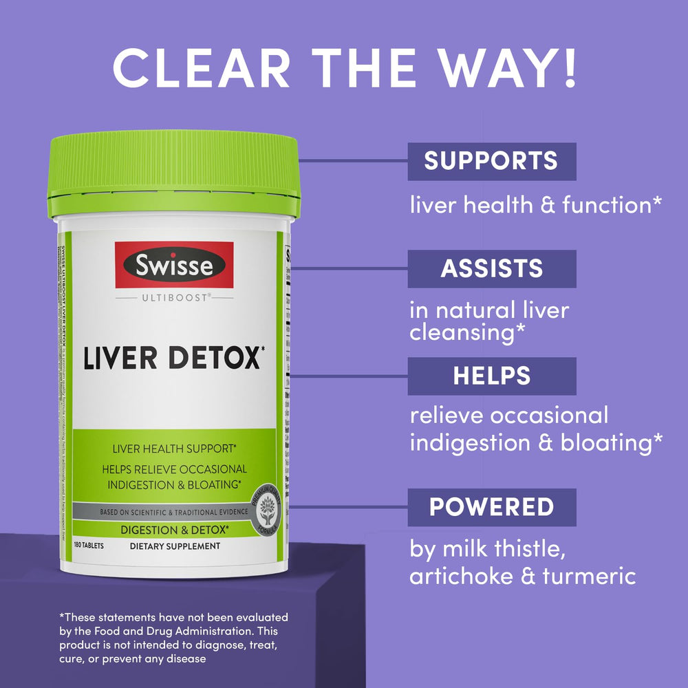 Swisse Milk Thistle Liver Detox bottle back with dosage and ingredients