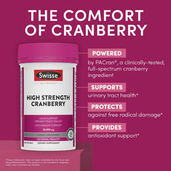 Swisse Pacran cranberry extract capsule delivers 500mg for urinary tract support.