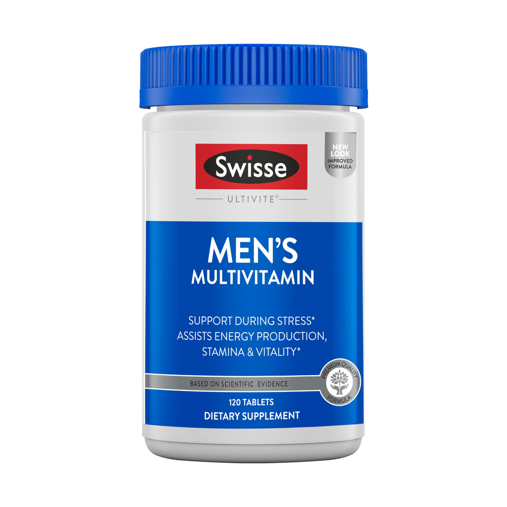 Swisse Ultivite Mens daily multivitamins bottle with tablets to support energy and immune health