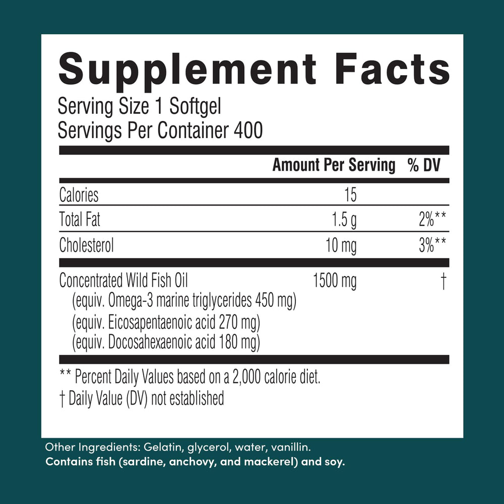 Back label highlights EPA and DHA amounts for informed choice