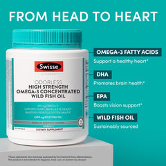 Close-up of Swisse Wild Fish Oil softgels, easy daily intake