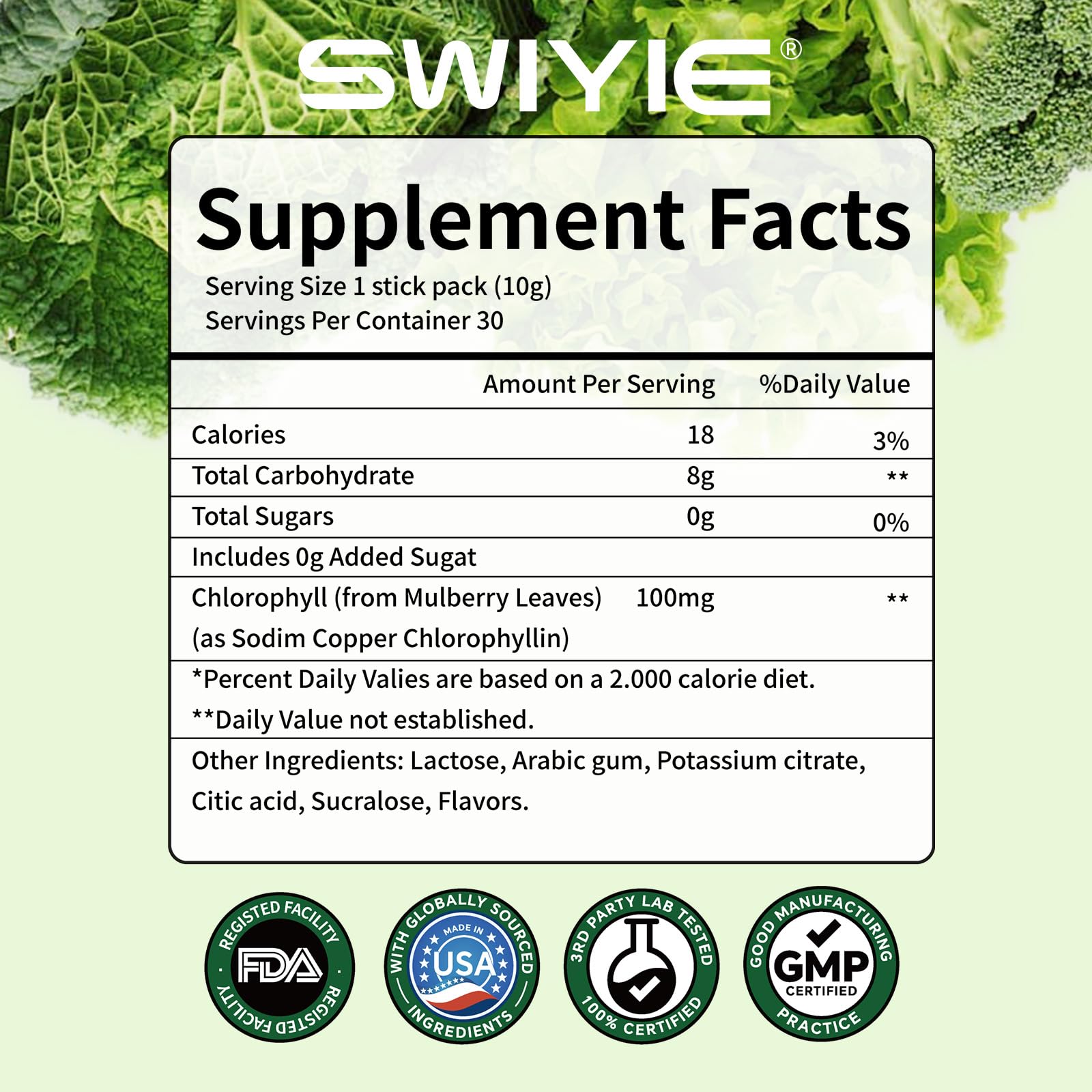 Swiyie chlorophyll powder in a morning ritual.