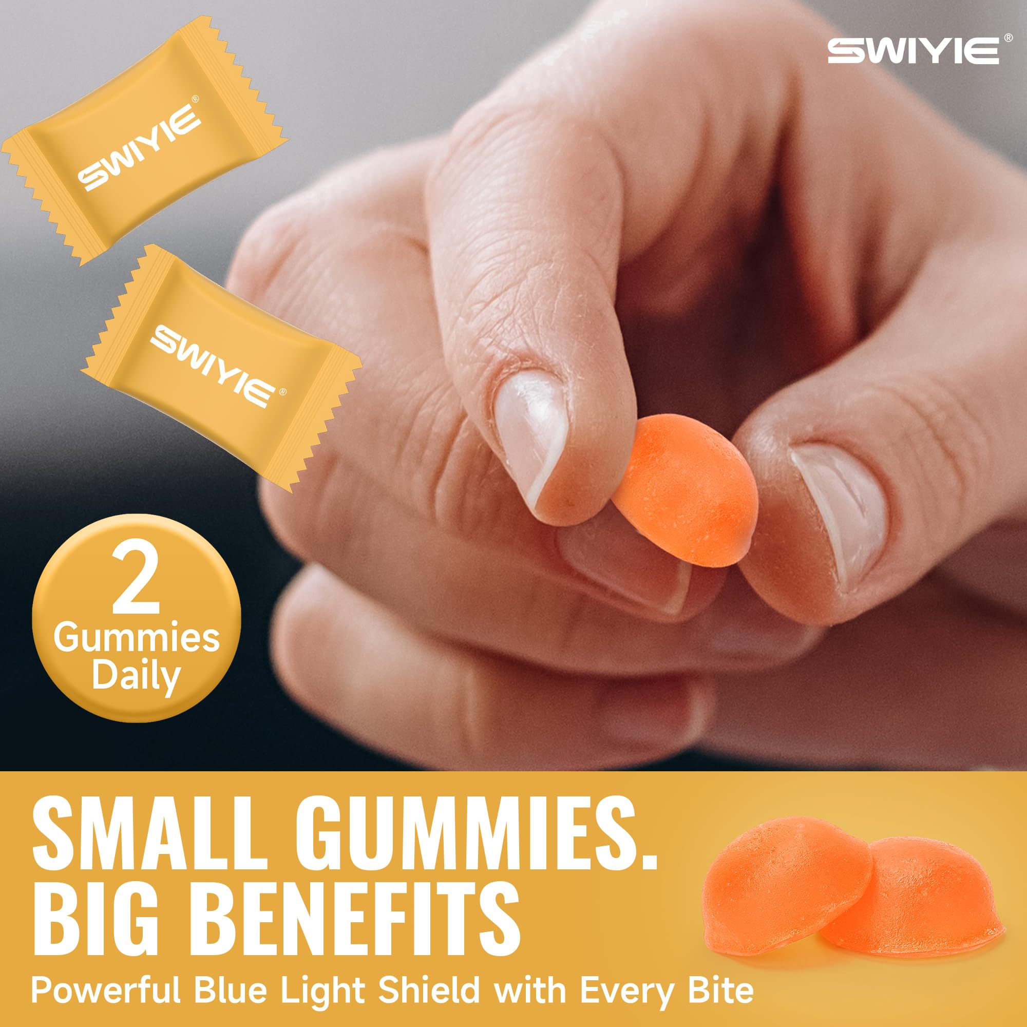 Swiyie Lutein Gummies adult user taking gummies as part of a morning routine.