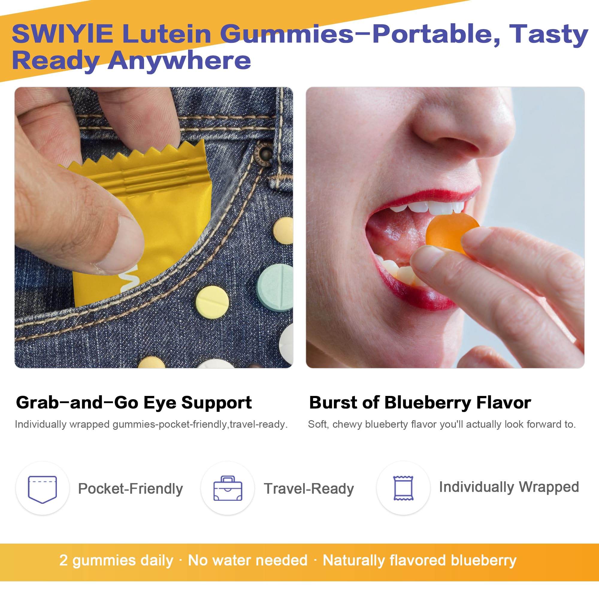 Swiyie Lutein Gummies blue-flavored chews ideal for easy screen-time support.
