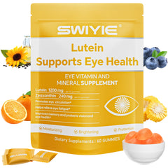 Swiyie Lutein Gummies bottle promotes daily eye wellness with berry chews.