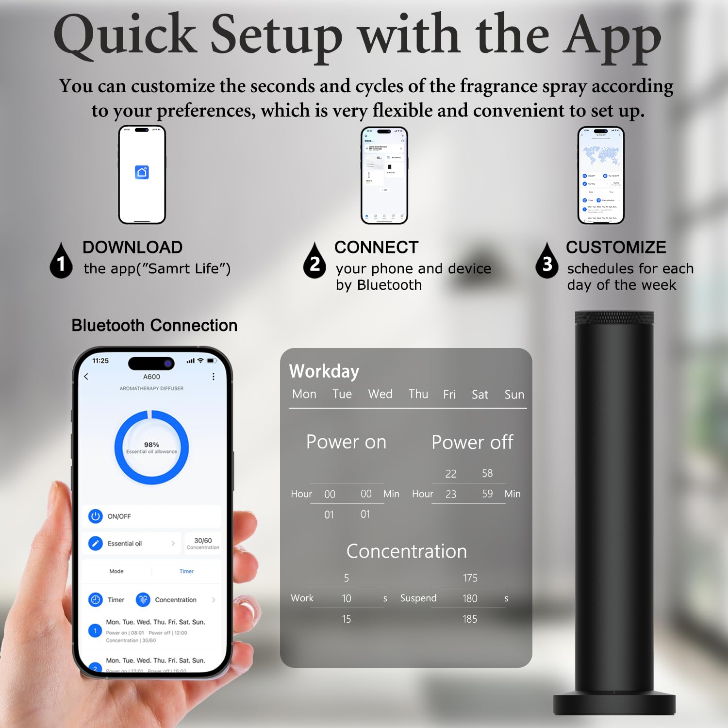 Swuvuxo diffuser operates quietly under 25dB for peaceful spaces